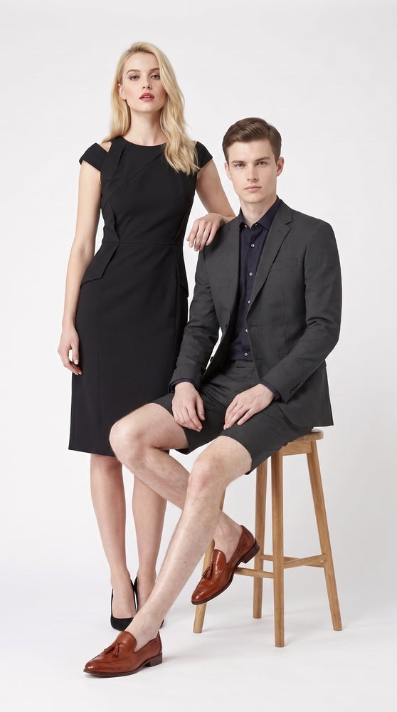 Men’s Black Short Pants Suit Set, Summer Business Sport Coat and Shorts Outfit