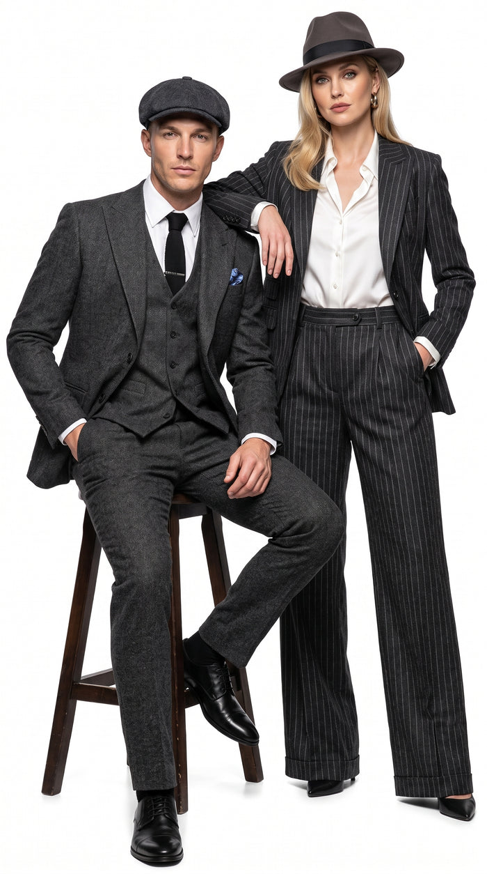 Men’s Charcoal Great Gatsby 3 Piece Suit, 1920s Gangster Vintage Formal Dress Suit