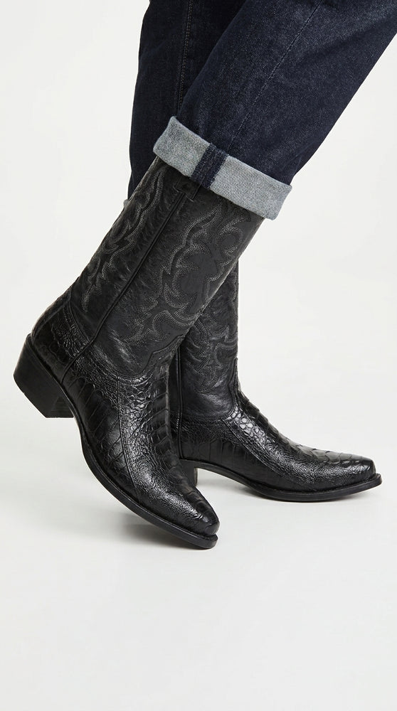 Los Altos Men’s Black Genuine Ostrich Leg Cowboy Boots – Snip Toe Western Dress Boots