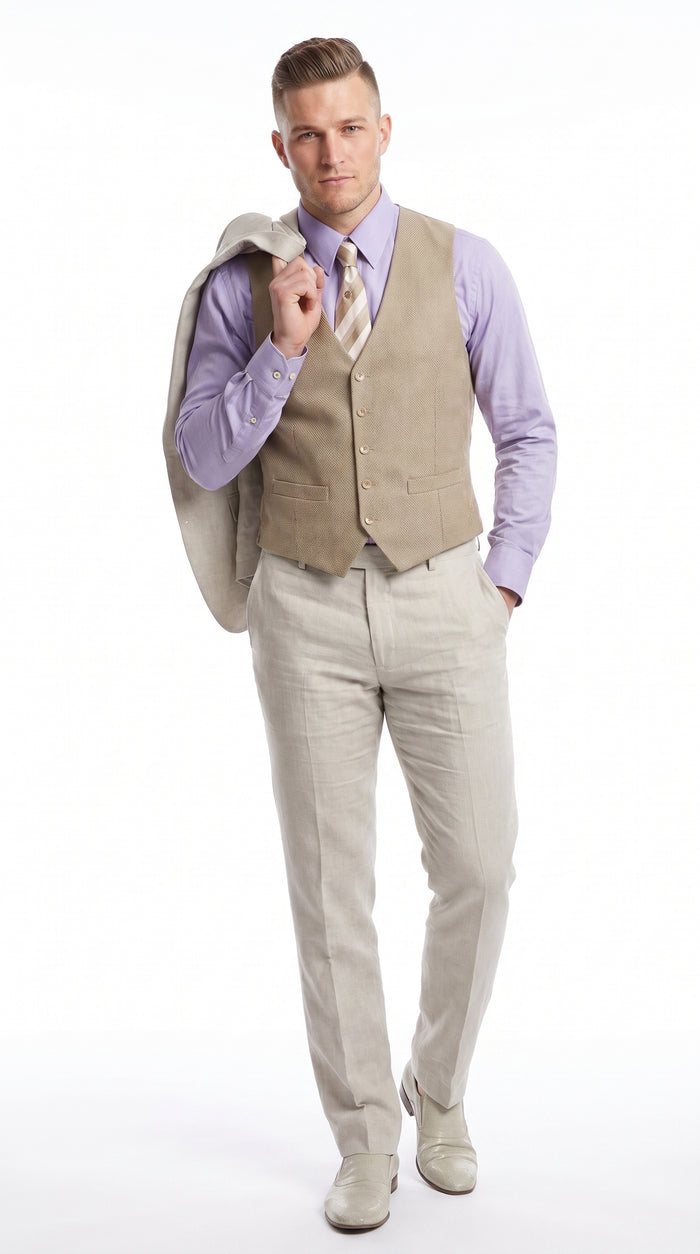 Men’s Light Grey Great Gatsby Inspired Costume Suit Package, Vest Pants Shirt and Tie Formal Outfit