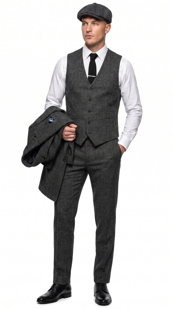 Men’s Charcoal Great Gatsby 3 Piece Suit, 1920s Gangster Vintage Formal Dress Suit
