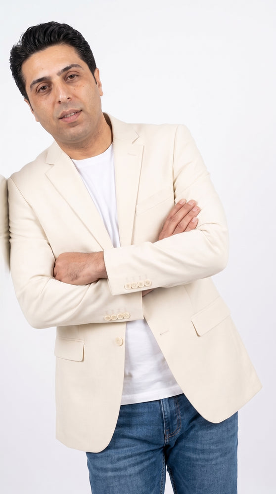 Men’s Off White Dinner Jacket Blazer, Bright Stage Party Sport Coat with Vented Formal Style