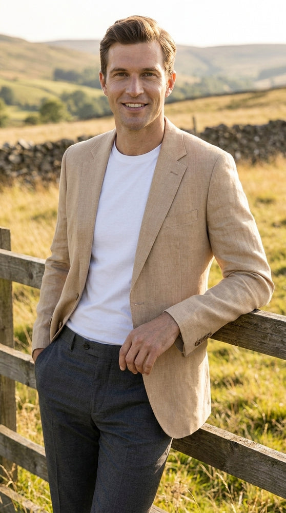 Men’s Tan Sport Coat, Beige Summer Blazer for Wedding Business and Casual Events