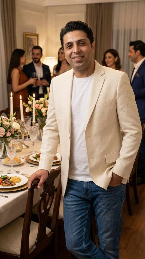 Men’s Off White Dinner Jacket Blazer, Bright Stage Party Sport Coat with Vented Formal Style