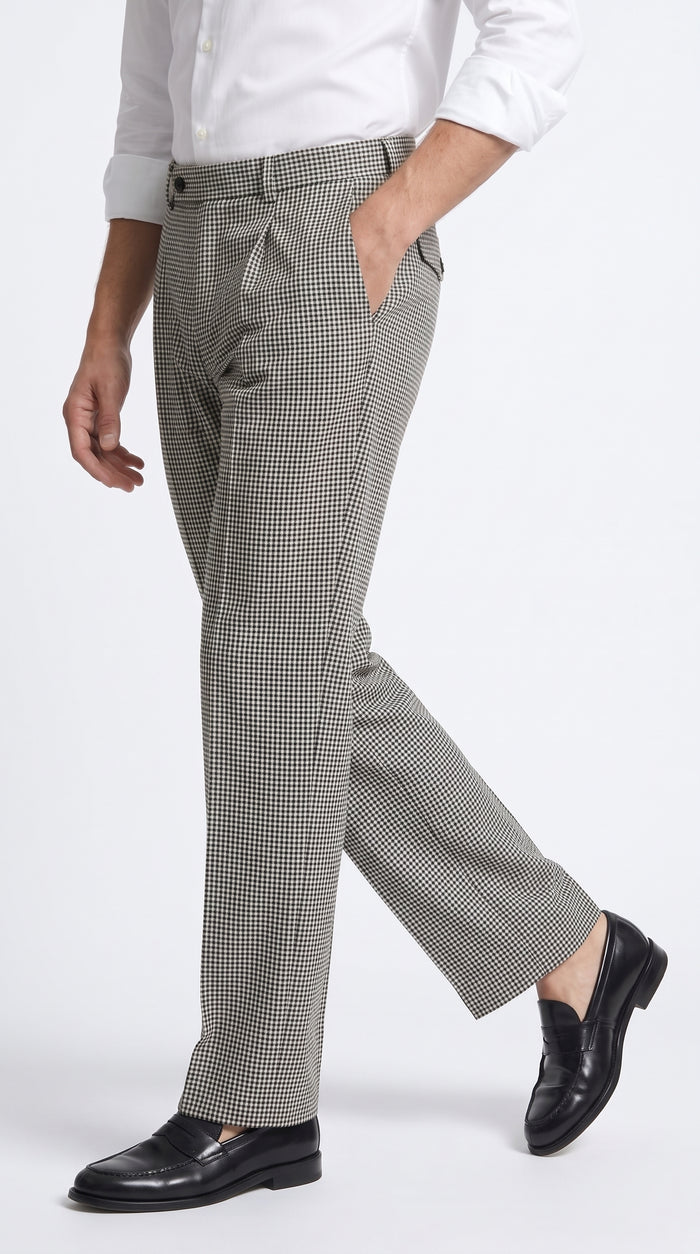 Men’s Black and White Houndstooth Wide Leg Pants with Matching Double Breasted Vest, 100% Wool Checker Dress Set
