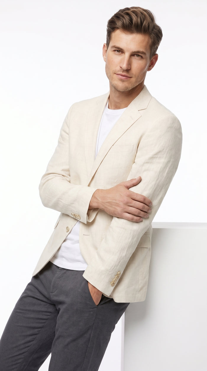 Men’s Ivory Cream 2 Button Blazer, Off White Sport Coat and Dinner Jacket for Formal Events