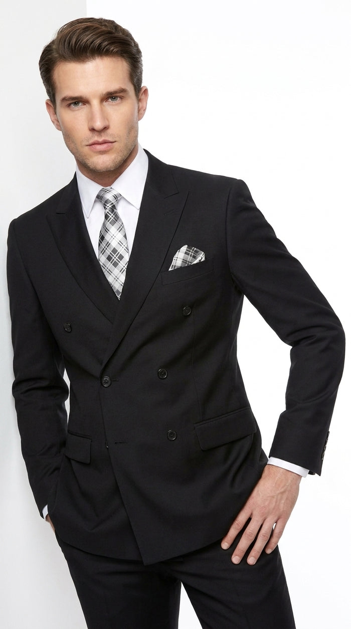 Statement Men’s Black 100% Wool Double Breasted 2 Piece Suit – Fashion Wedding & Formal Suit
