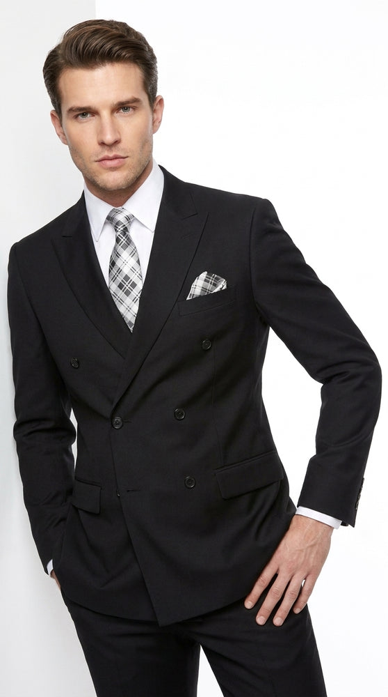 Statement Men’s Black 100% Wool Double Breasted 2 Piece Suit – Fashion Wedding & Formal Suit