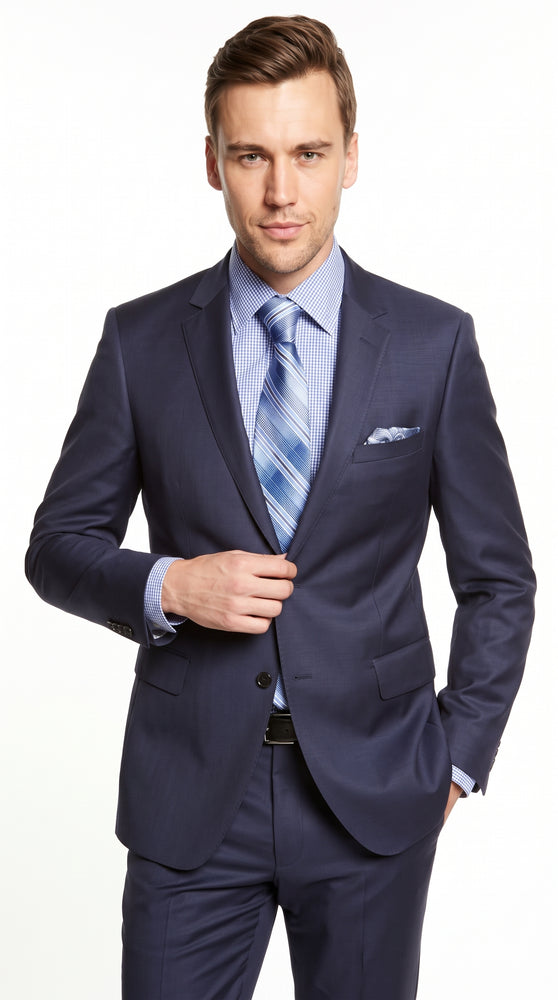 Bertolini Men’s French Blue Silk Blend 2-Piece Suit – High-End 2 Button Formal Wedding & Business Suit