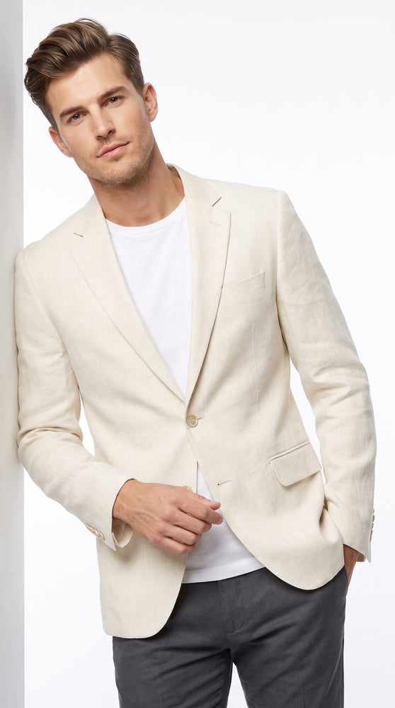 Men’s Ivory Cream 2 Button Blazer, Off White Sport Coat and Dinner Jacket for Formal Events