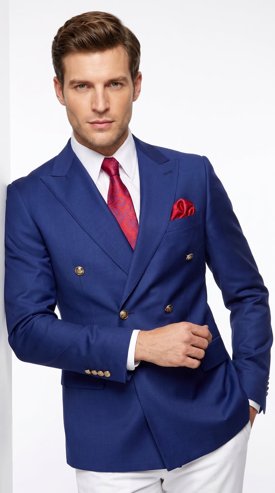 Men’s Navy Blue Double Breasted Blazer, Formal Sport Coat with Gold Buttons