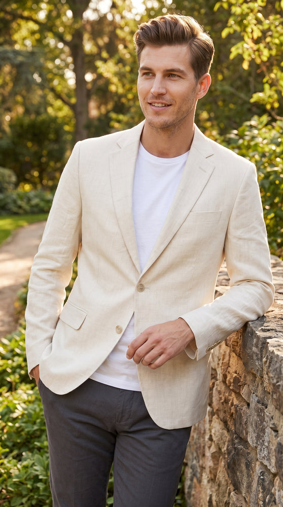 Men’s Ivory Cream 2 Button Blazer, Off White Sport Coat and Dinner Jacket for Formal Events