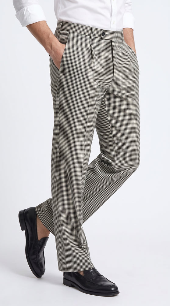 Men’s Black and White Houndstooth Wide Leg Pants with Matching Double Breasted Vest, 100% Wool Checker Dress Set