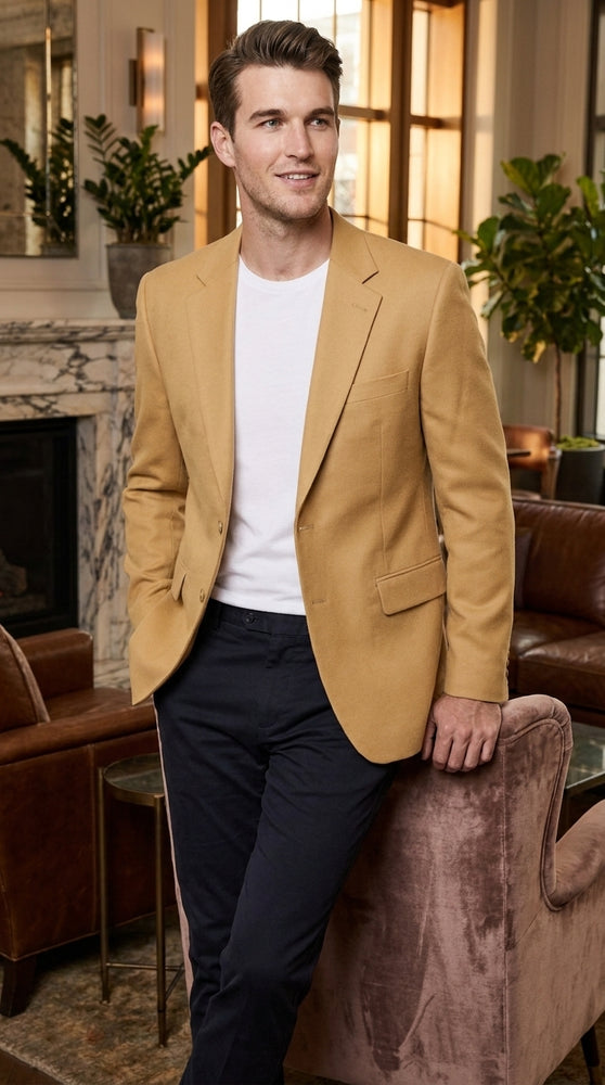Men’s Gold Blazer – Classic Two-Button Dinner Jacket for Weddings, Parties and Formal Events