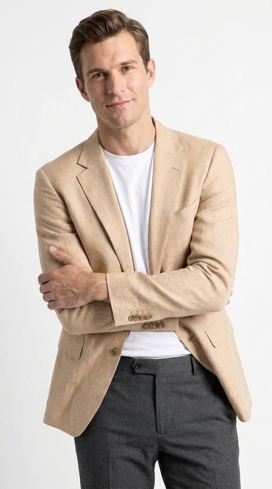 Men’s Tan Sport Coat, Beige Summer Blazer for Wedding Business and Casual Events