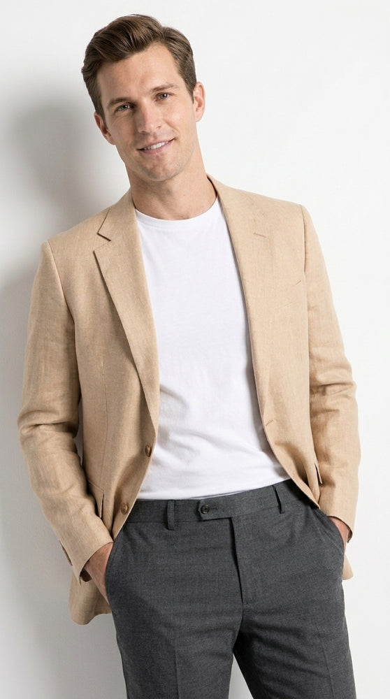 Men’s Tan Sport Coat, Beige Summer Blazer for Wedding Business and Casual Events