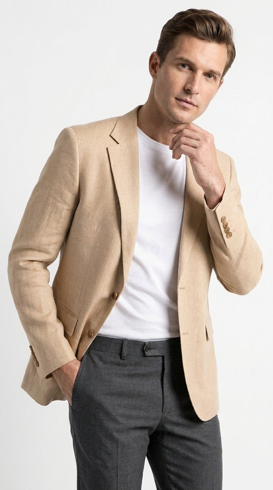 Men’s Tan Sport Coat, Beige Summer Blazer for Wedding Business and Casual Events