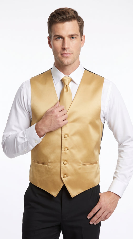 Men’s Gold Tuxedo Vest and Tie Set, Formal Wedding Waistcoat with Neck Tie