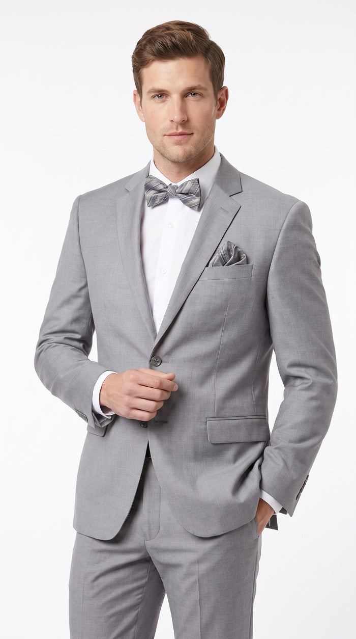 Men’s Silver Grey 2 Button Suit, Solid Light Grey Formal Wedding Business Dress Suit