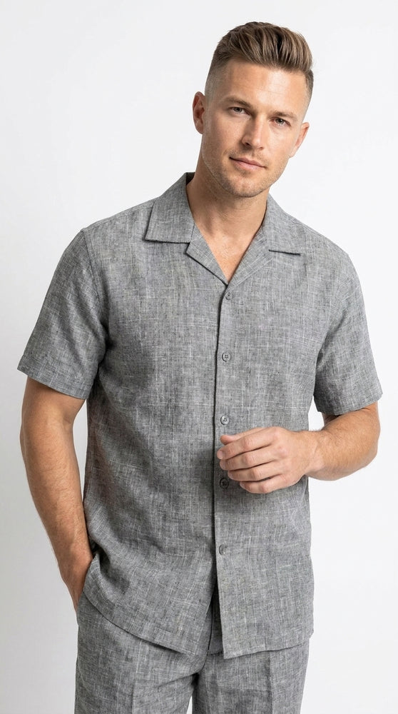 Men’s Grey Walking Suit, Casual Short Sleeve Shirt and Pants Set