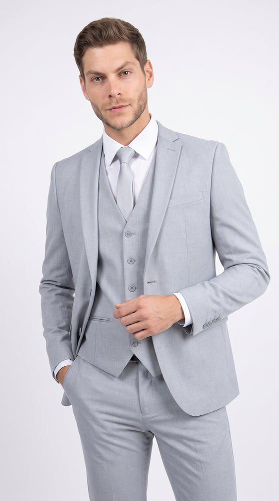 Men's Zegarie Light Grey 3-Piece Suit – One-Button Notch Lapel Jacket with Matching Vest and Pants for Weddings, Prom & Business
