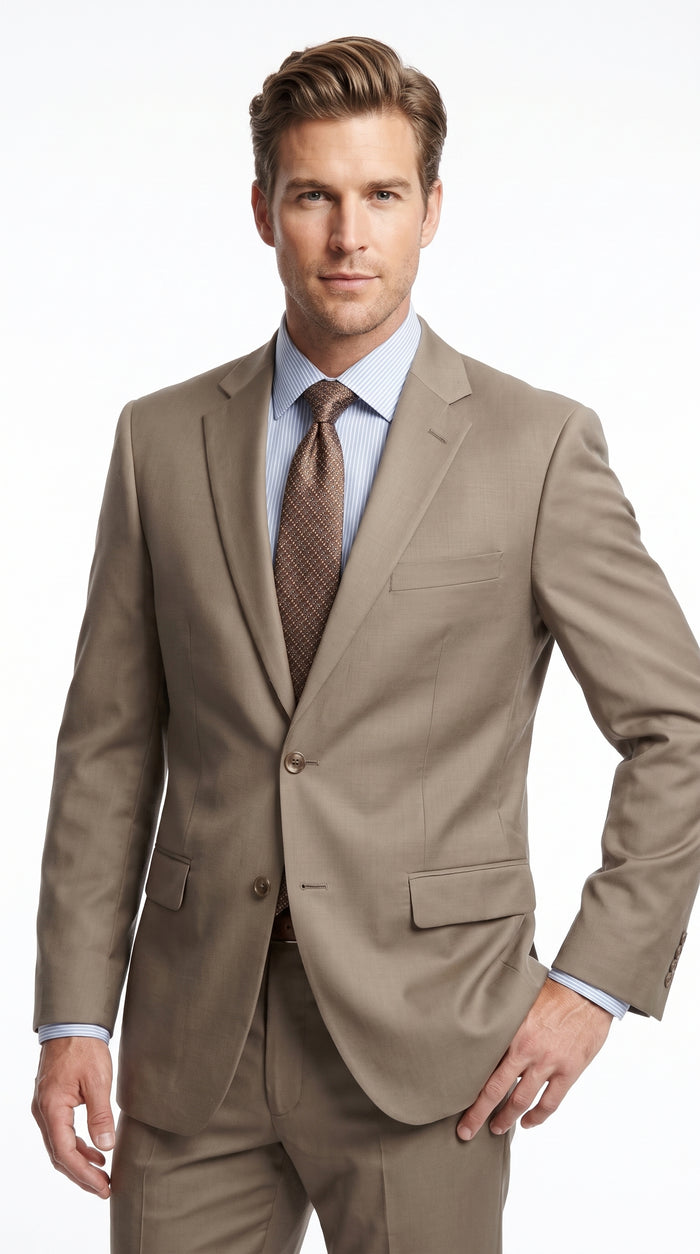 Men’s Taupe 2 Piece Business Suit, Affordable Formal Wedding Office Dress Suit