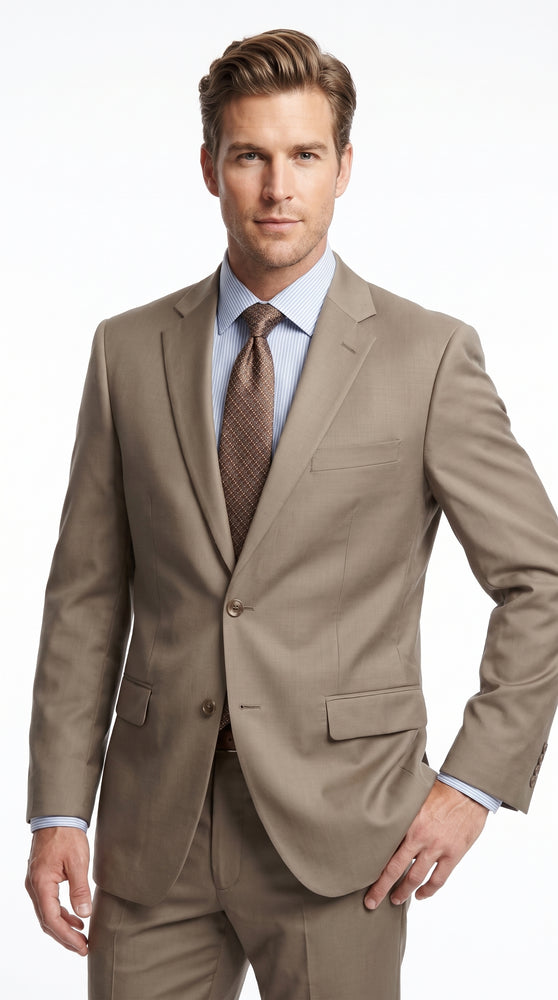 Men’s Taupe 2 Piece Business Suit, Affordable Formal Wedding Office Dress Suit