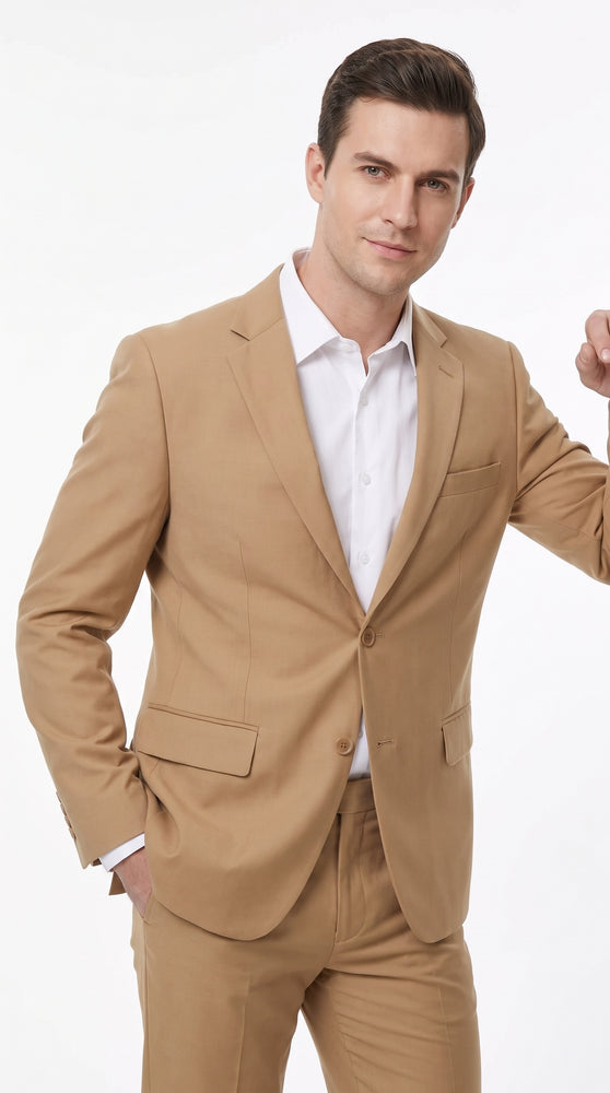 Men’s Khaki Beige 2 Button Business Suit, Camel Bronze Formal Dress Suit for Weddings and Clearance Sale