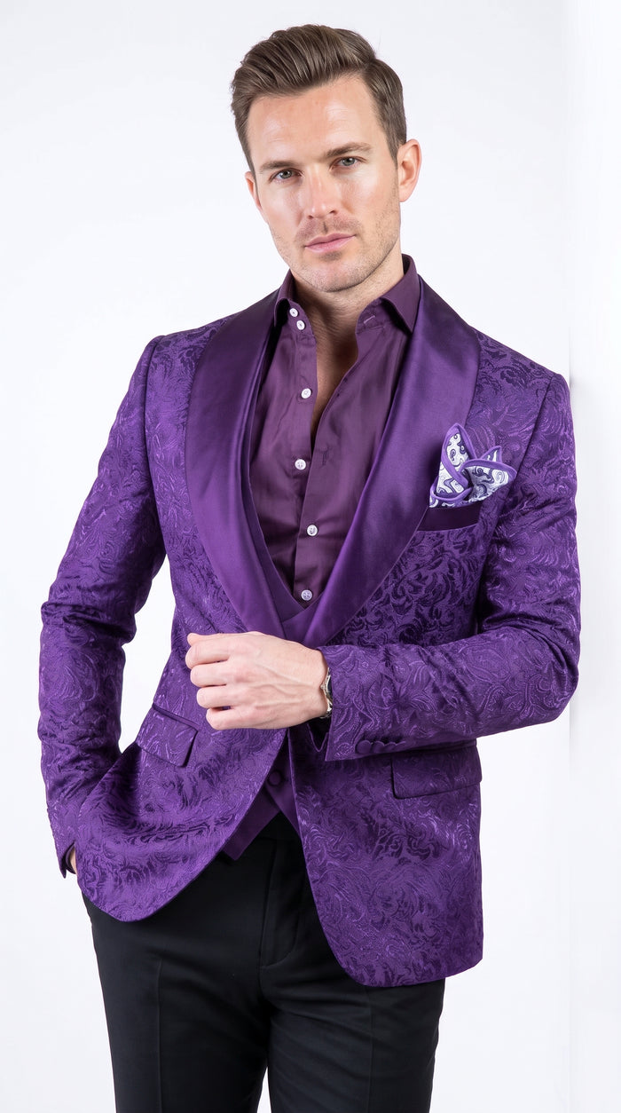 Men’s Purple Paisley Blazer, Floral Sport Coat Formal Party Jacket for Wedding and Prom