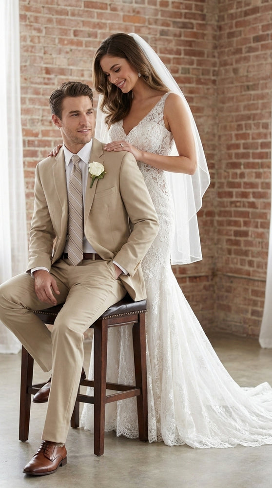 Men’s Tan Big and Tall Linen Suit – Lightweight Beach Wedding and Summer Formal Suit