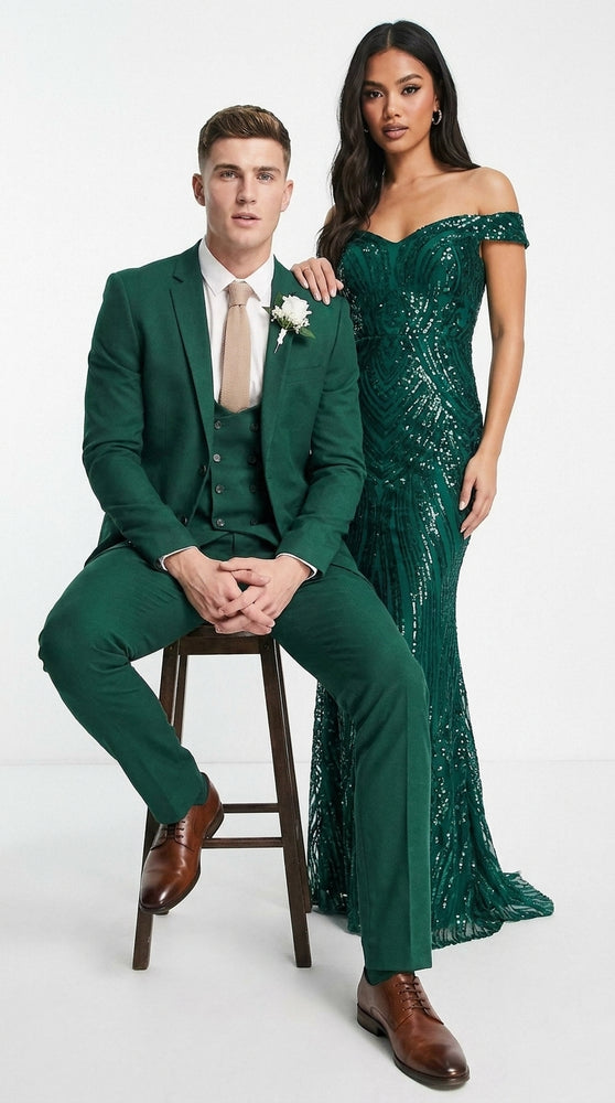 Men’s Emerald Green 3-Piece Suit – Hunter Green Wedding, Prom and Formal Suit with Vest