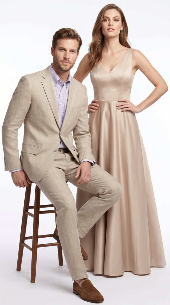 Men’s Beige Natural Big and Tall Linen Suit, Summer Wedding and Business Dress Suit