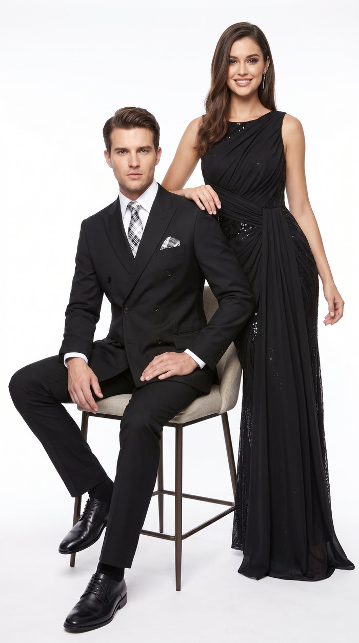 Statement Men’s Black 100% Wool Double Breasted 2 Piece Suit – Fashion Wedding & Formal Suit