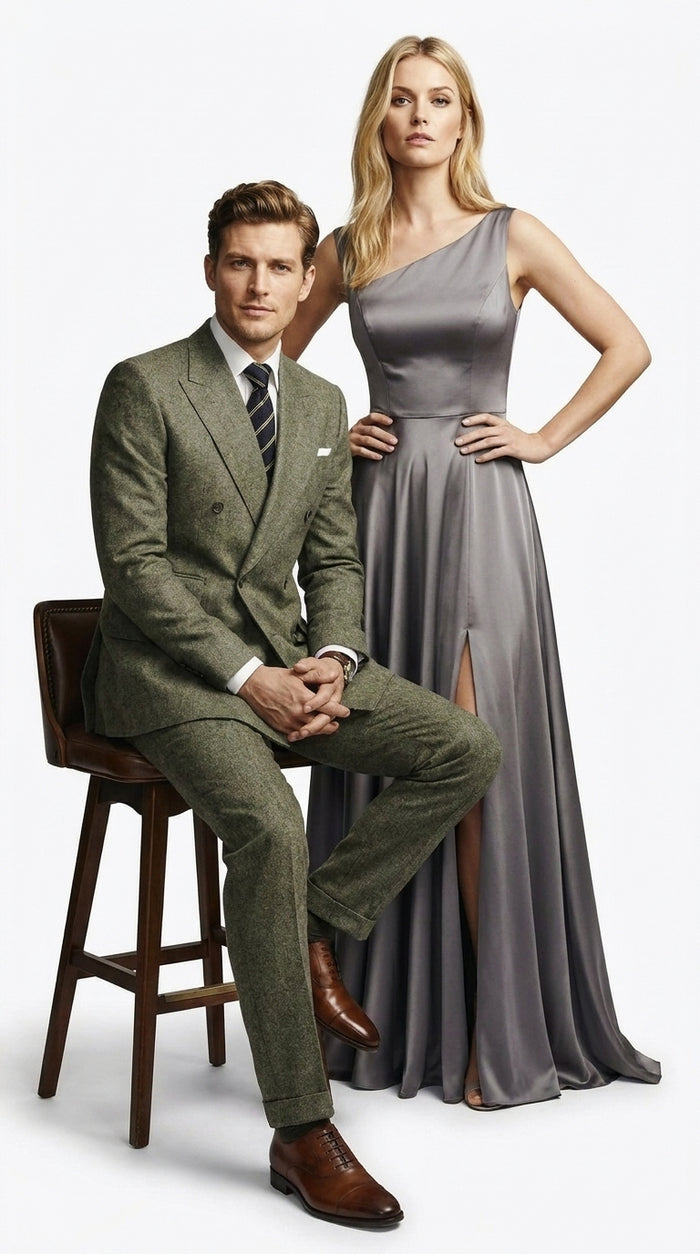 Men’s Grey Kingsman Inspired Double Breasted Suit, Colin Firth Style Peak Lapel Formal Suit