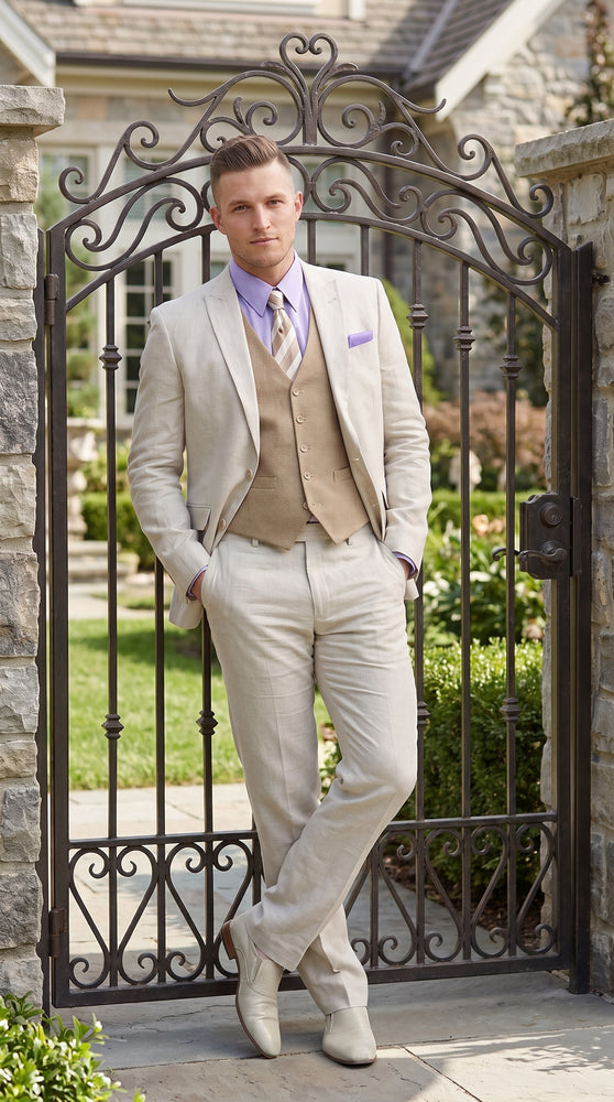 Men’s Light Grey Great Gatsby Inspired Costume Suit Package, Vest Pants Shirt and Tie Formal Outfit