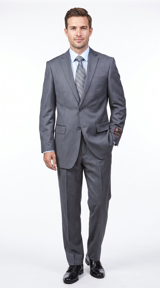 Men’s Grey Pinstripe 2 Button Suit, 2 Piece Business Wedding Formal Dress Suit