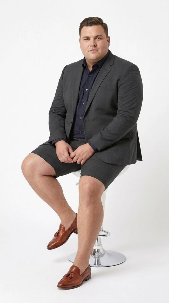 Men’s Black Short Pants Suit Set, Summer Business Sport Coat and Shorts Outfit