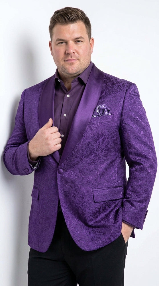 Men’s Purple Paisley Blazer, Floral Sport Coat Formal Party Jacket for Wedding and Prom