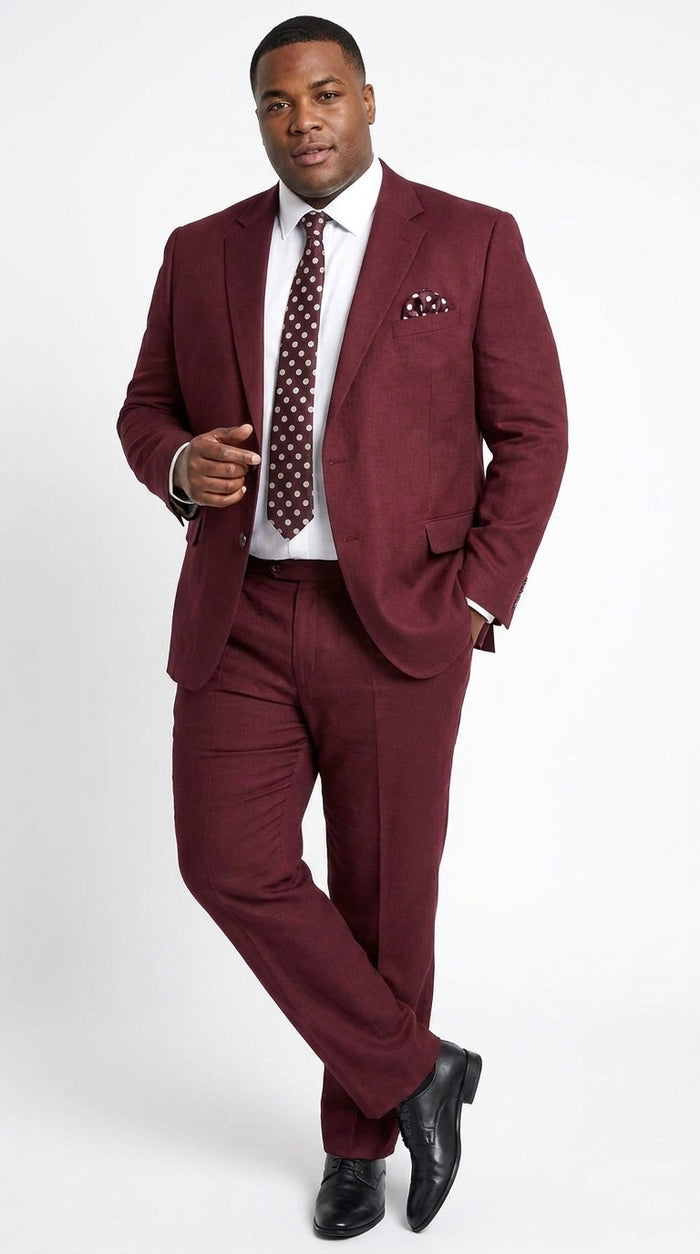 Men’s Burgundy 3 Button Textured Suit, Classic Fit Formal Wedding Business Suit with Pleated Pants