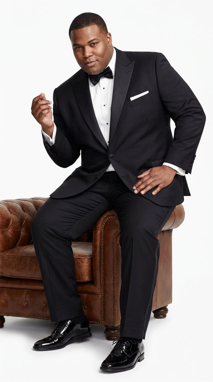 Men’s Black 100% Worsted Wool Tuxedo, Peak Lapel Formal Wedding Prom Dinner Suit