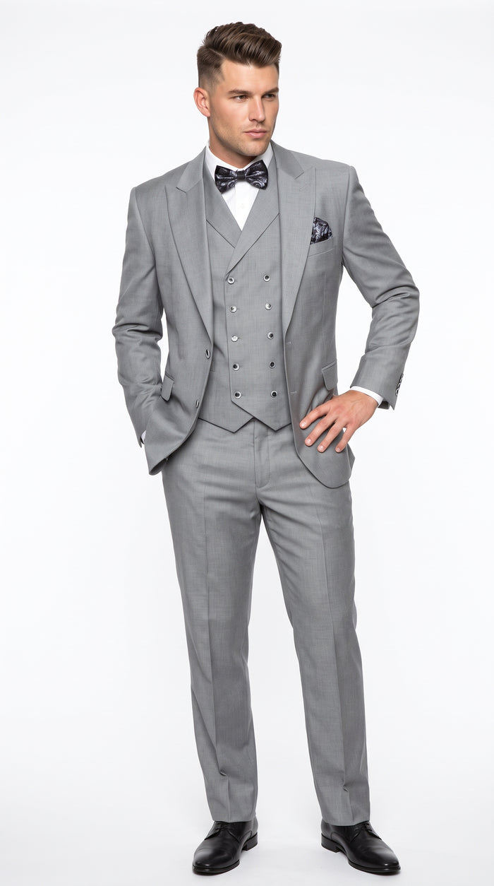 Men’s Big and Tall Classic Gray 3 Piece Suit, Plus Size Peak Lapel Formal Wedding Business Suit