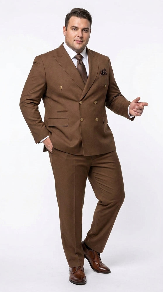 Rossi Man Men’s Brown Double Breasted Suit, Modern Fit Formal Wedding Business Dress Suit