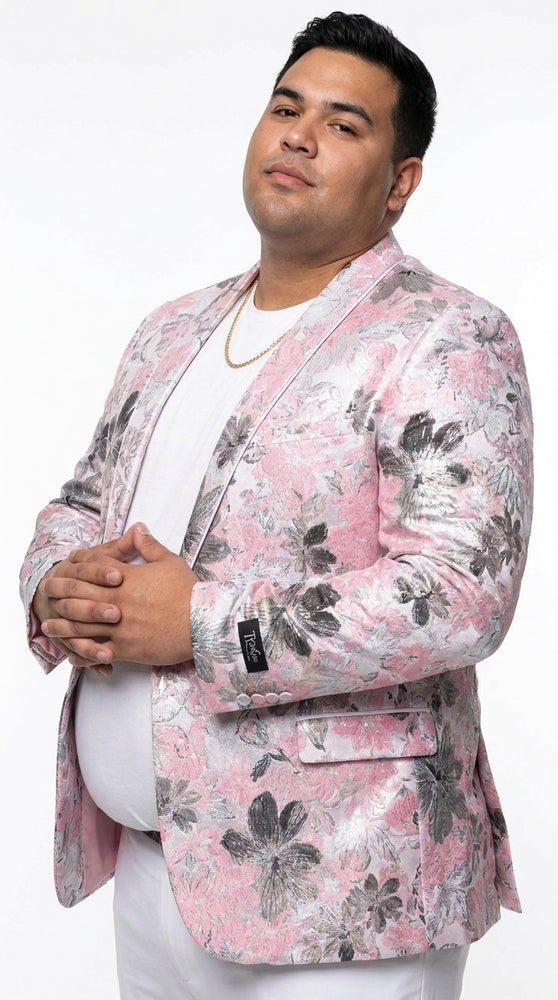 Men’s Pink Paisley Shawl Lapel Prom Tuxedo Jacket, Floral Formal Wedding Dinner Blazer