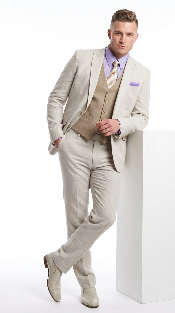Men’s Light Grey Great Gatsby Inspired Costume Suit Package, Vest Pants Shirt and Tie Formal Outfit