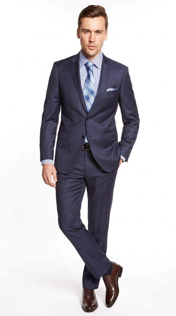 Bertolini Men’s French Blue Silk Blend 2-Piece Suit – High-End 2 Button Formal Wedding & Business Suit