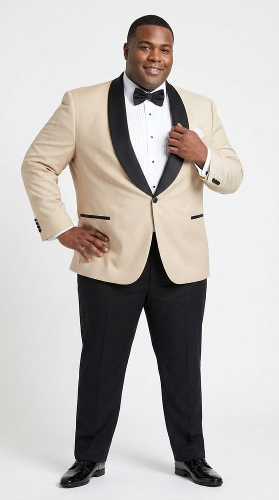 Men’s Champagne Light Tan Tuxedo Jacket with Black Shawl Lapel, One Button Formal Dinner Blazer