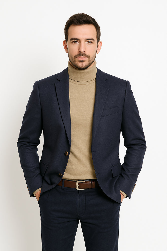 Mens Two Button Navy Cashmere Jacket with Notch Lapel