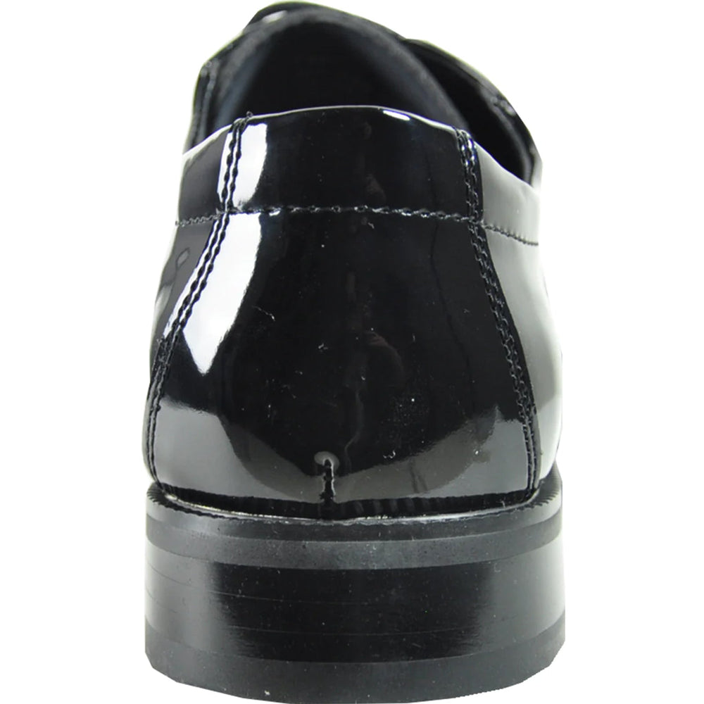 Bravo Mens Plain Round Toe Shiny Patent Tuxedo Shoe in Black