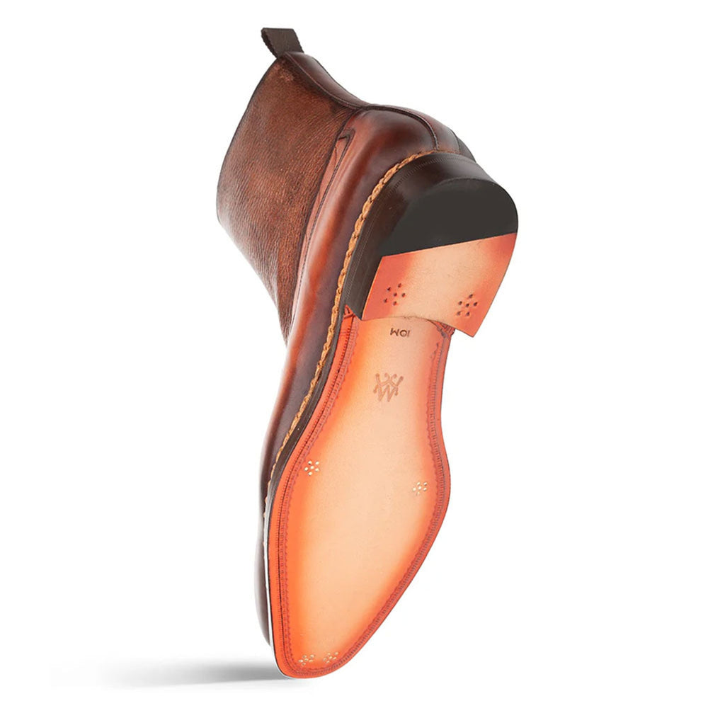 Musico Dark Cognac/Chocolate Calfskin with Contrast-Braided Sole Dress Zip Boots By Mezlan Made In Spain Brand