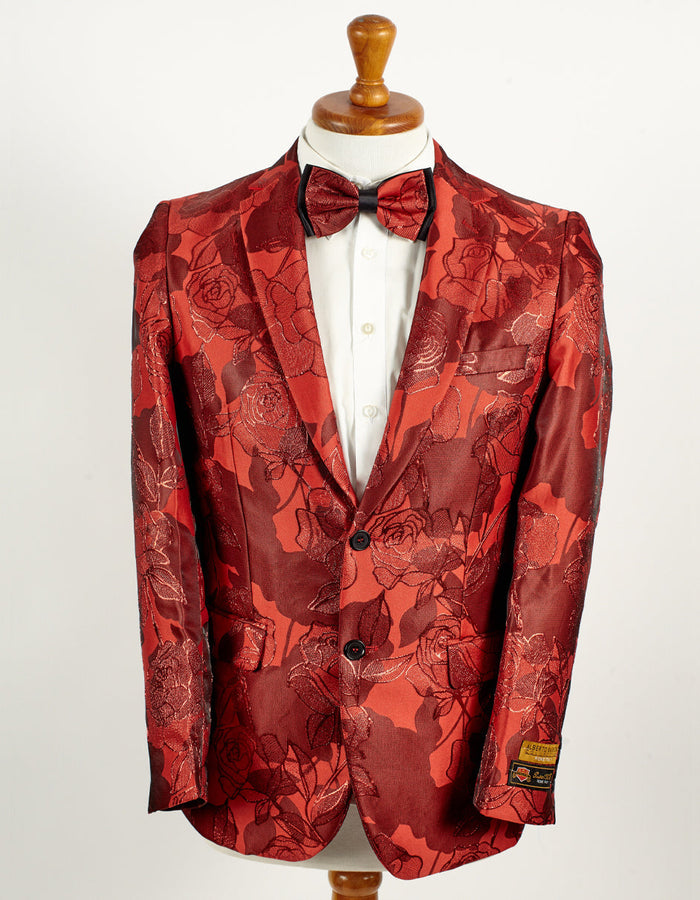 Mens 2 Button Red Floral Paisley Prom 2026 & Wedding Blazer